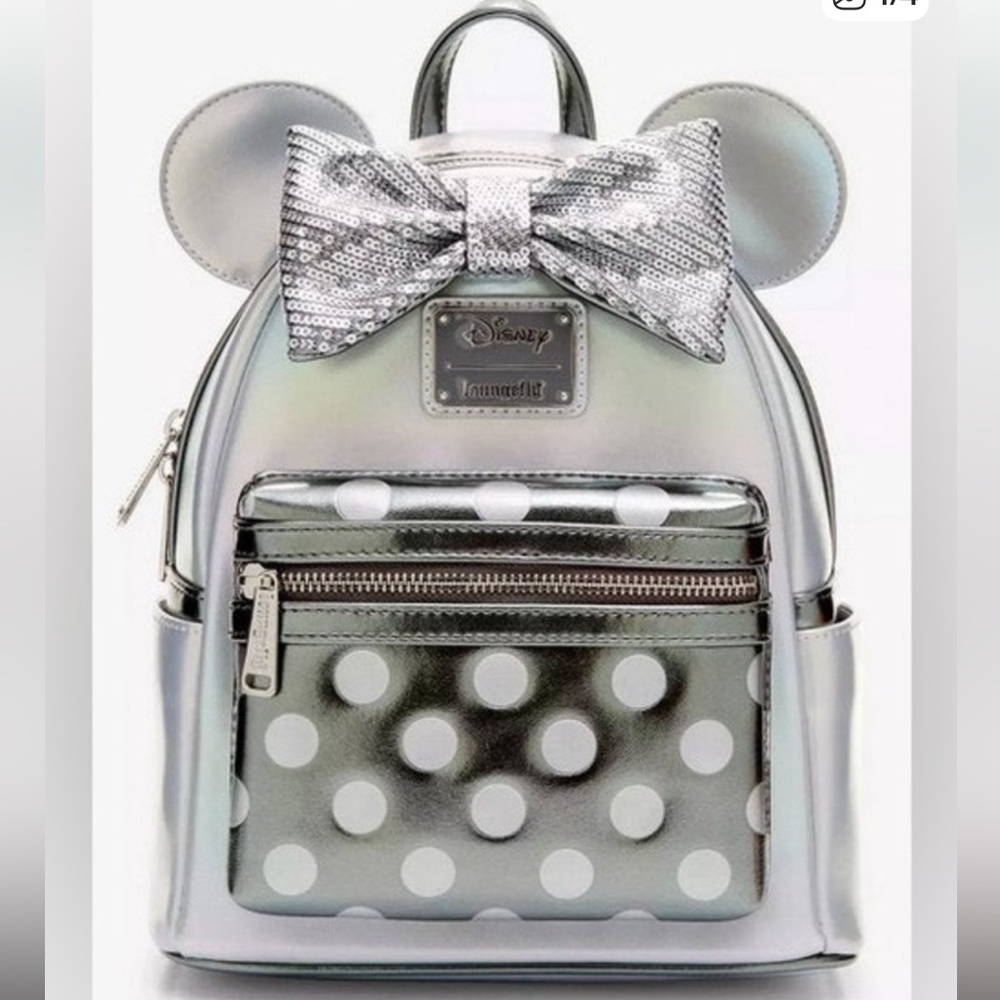 Loungefly Disney Parks 100 Minnie Mouse Platinum Mini Backpack NWT